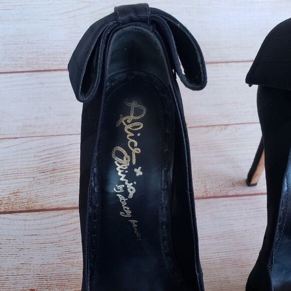 Alice + Olivia by Stacey Bendet Black Faille Fabric Platform Heels Bow Pumps - Picture 9 of 16